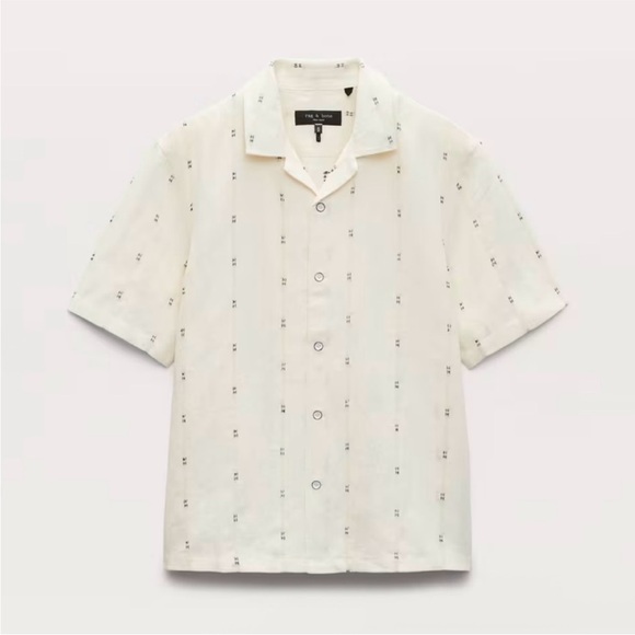 🚨 NWT Rag & Bone Avery Embroidered Camp ShirtGulf Remi StripeMen's L 🚨